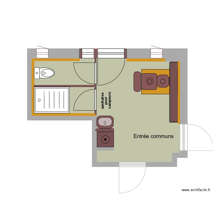communs rdc futur. Plan de 2 pièces et 13 m2