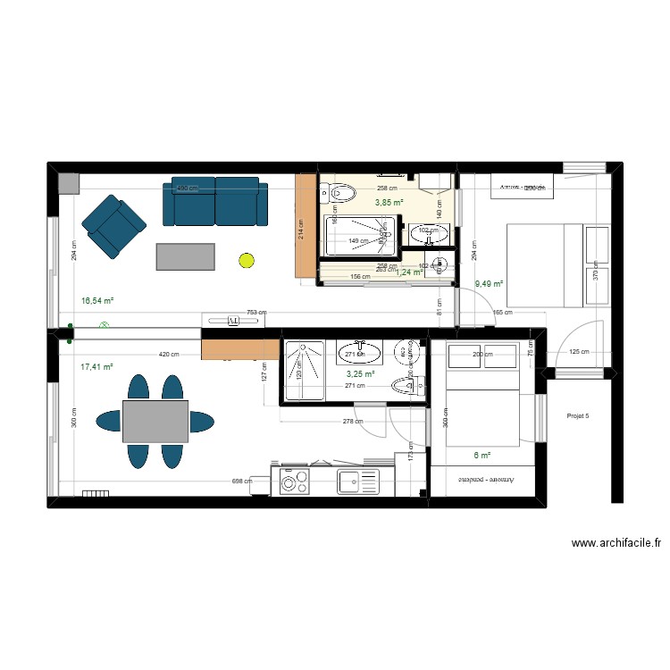 LGM Projet 5. Plan de 7 pièces et 58 m2