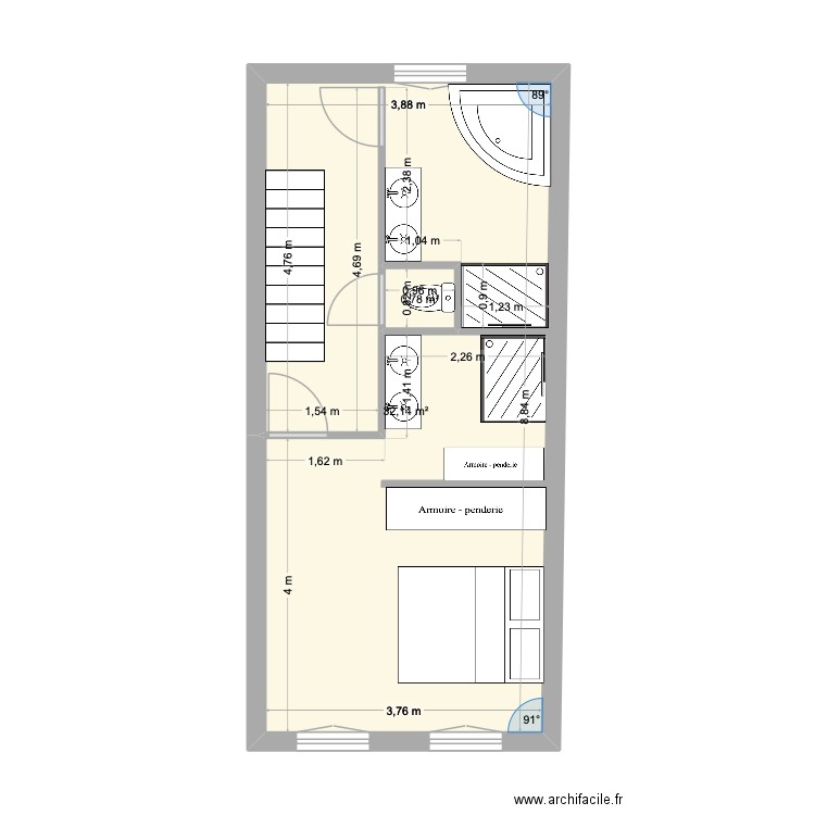 Etage 1. Plan de 2 pièces et 33 m2