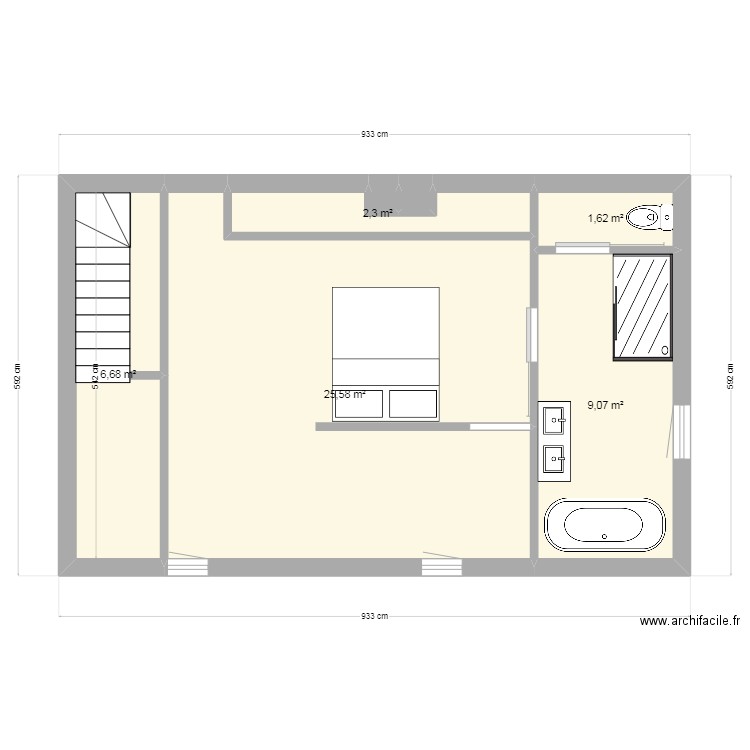 Christine étage 2. Plan de 7 pièces et 45 m2