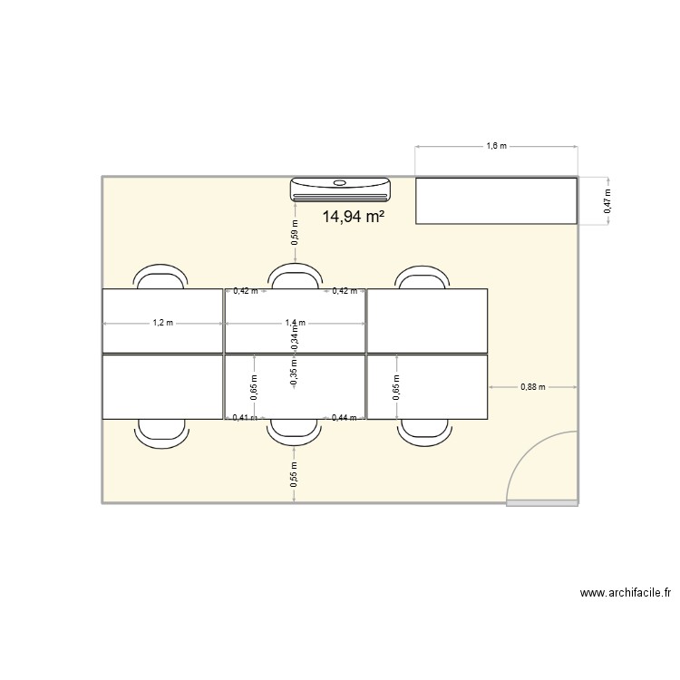Bureau Technique. Plan de 1 pièce et 15 m2