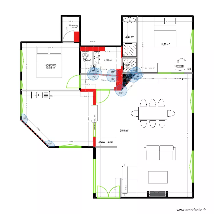 Plan Projet Nath & Jacques pour ing&eacute;nieur Structure avec am&eacute;nagement. Plan de 9  et 93 m²