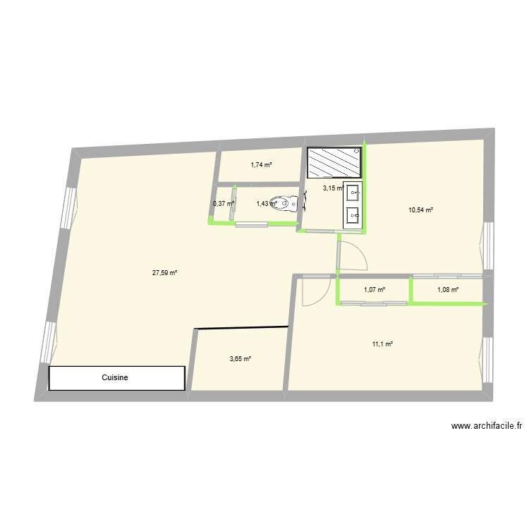 Bjoern - 2ème étage - Rénové. Plan de 10 pièces et 62 m2