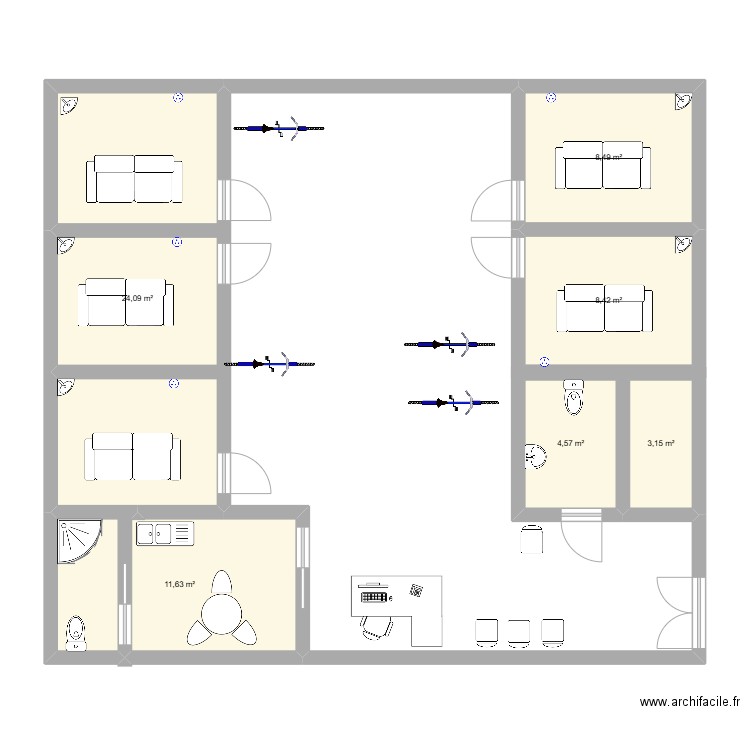 kiné 1. Plan de 6 pièces et 60 m2
