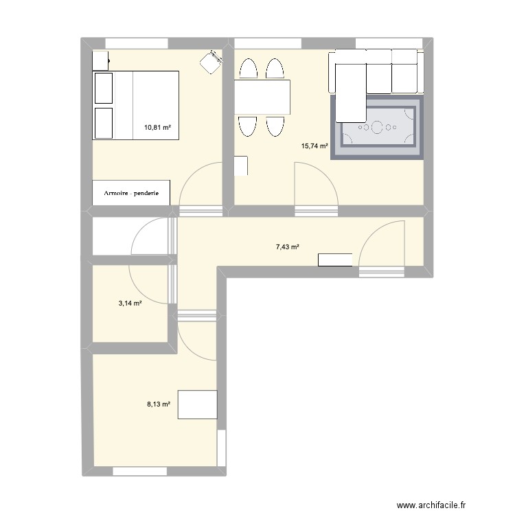 lf3. Plan de 5 pièces et 45 m2