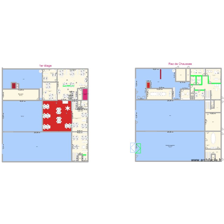 Bureaux Orona REZ. Plan de 41 pièces et 2677 m2
