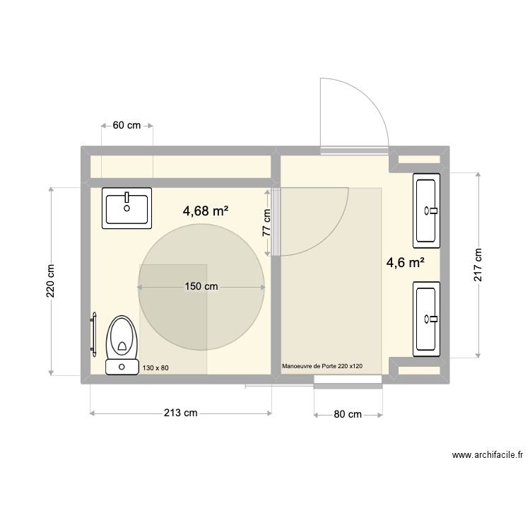 SANITAIRES HEVEA. Plan de 5 pièces et 10 m2