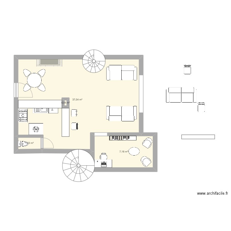 didi et pat. Plan de 4 pièces et 46 m2