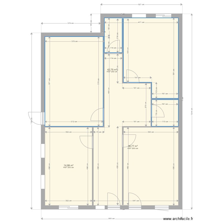 Gautrand1. Plan de 3 pièces et 95 m2