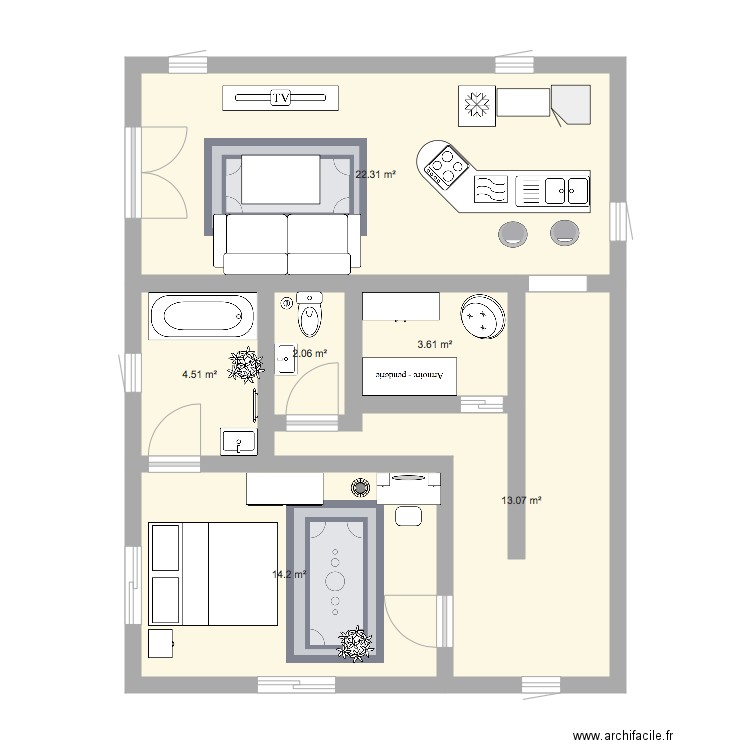 plan apartement 60m2. Plan de 0 pièce et 0 m2