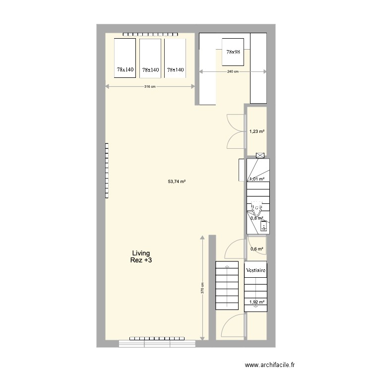 Marie José Rez 3 Existant. Plan de 0 pièce et 0 m2