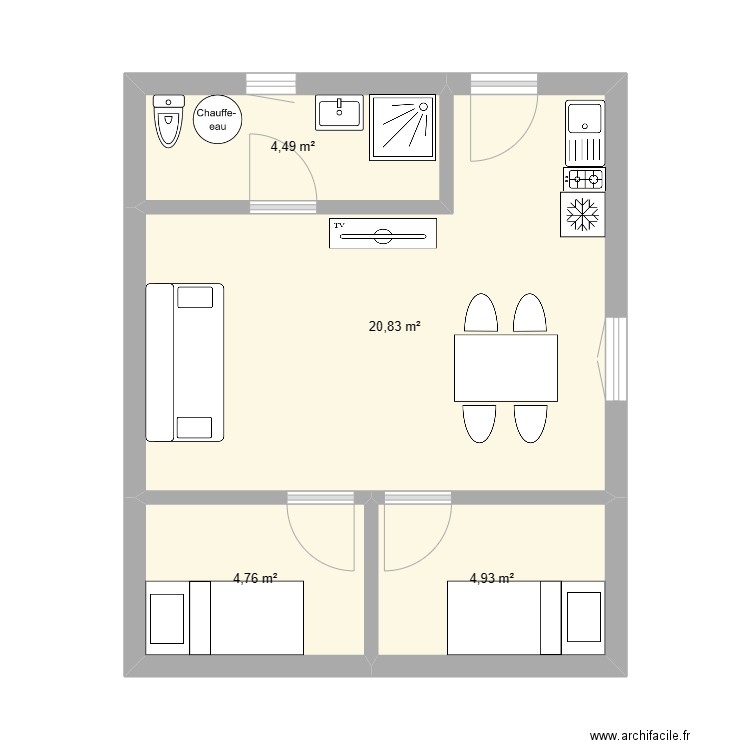 BUNGALOW CHANTIER. Plan de 4 pièces et 35 m2