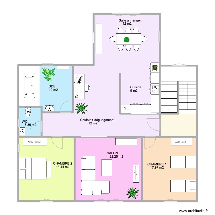 Capucins 2ème étage. Plan de 6 pièces et 140 m2