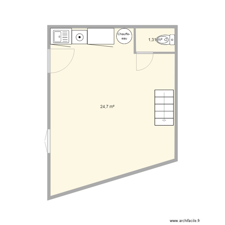 salle de bain malves. Plan de 2 pièces et 26 m2