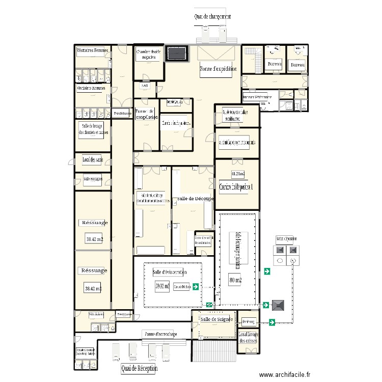 PLAN ABATTOIR . Plan de 40 pièces et 800 m2