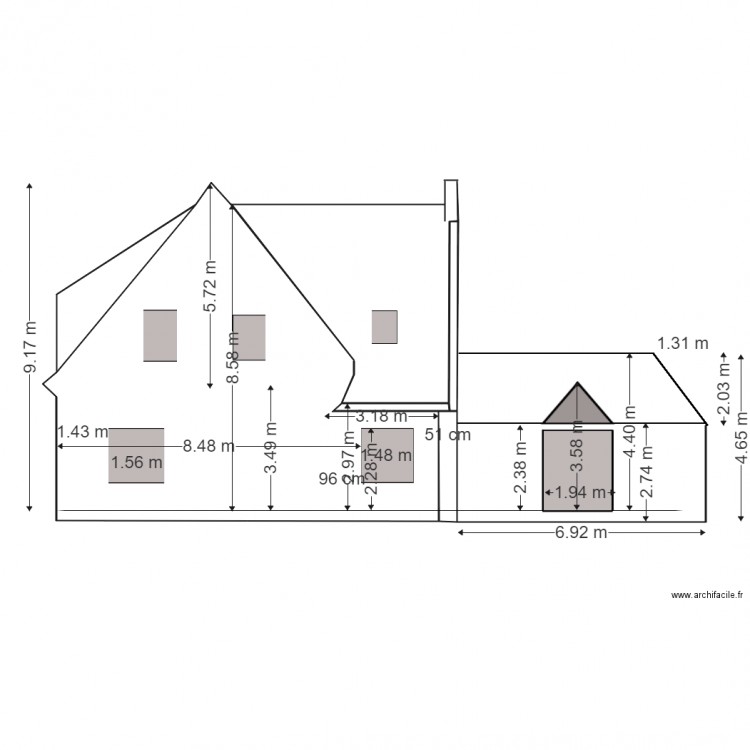 facade pignon sud nouvelle extension bis. Plan de 0 pièce et 0 m2