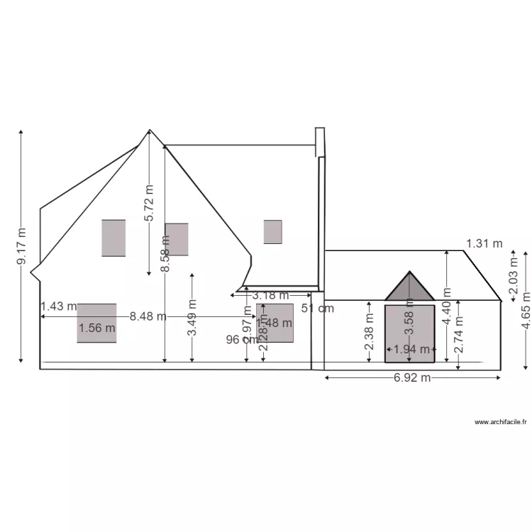 facade pignon sud nouvelle extension bis. Plan de 