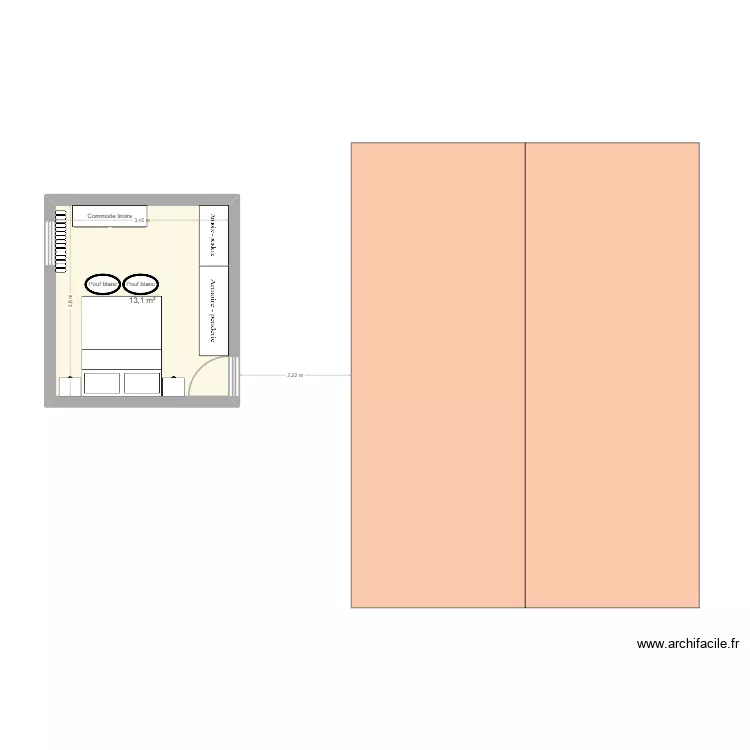 Plan chambre. Plan de 1  et 12 m²