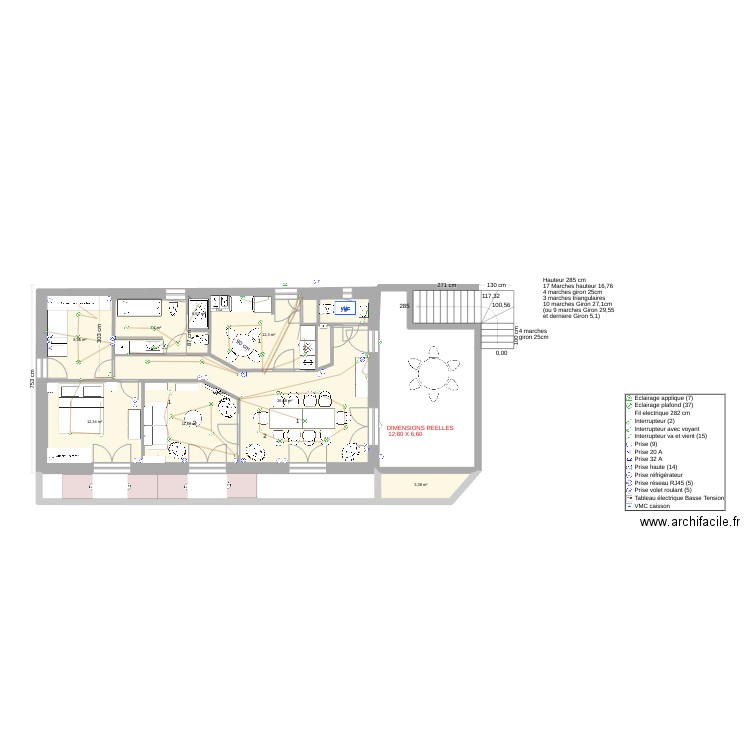 CHAMBRE SALLE DE BAIN ET CUISINE PLUS GRANDE. Plan de 9 pièces et 85 m2