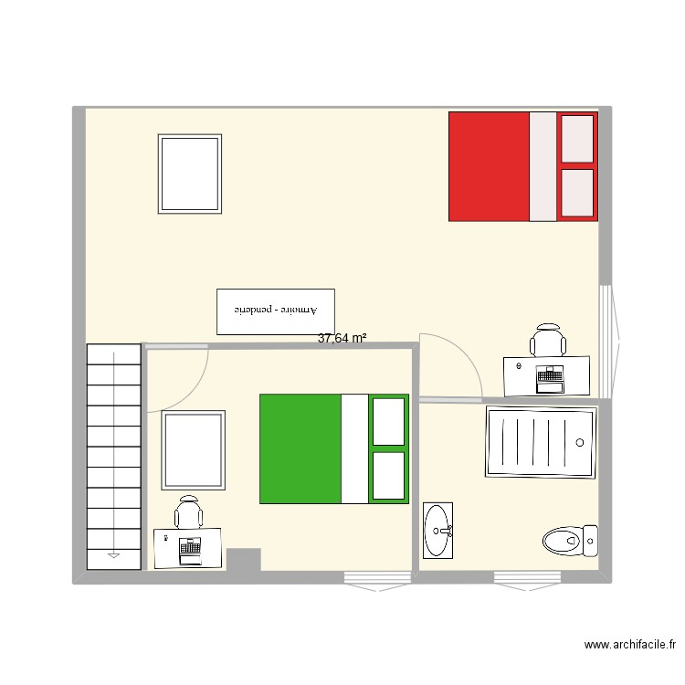 Test 1 Chambre Noéline. Plan de 1 pièce et 38 m2