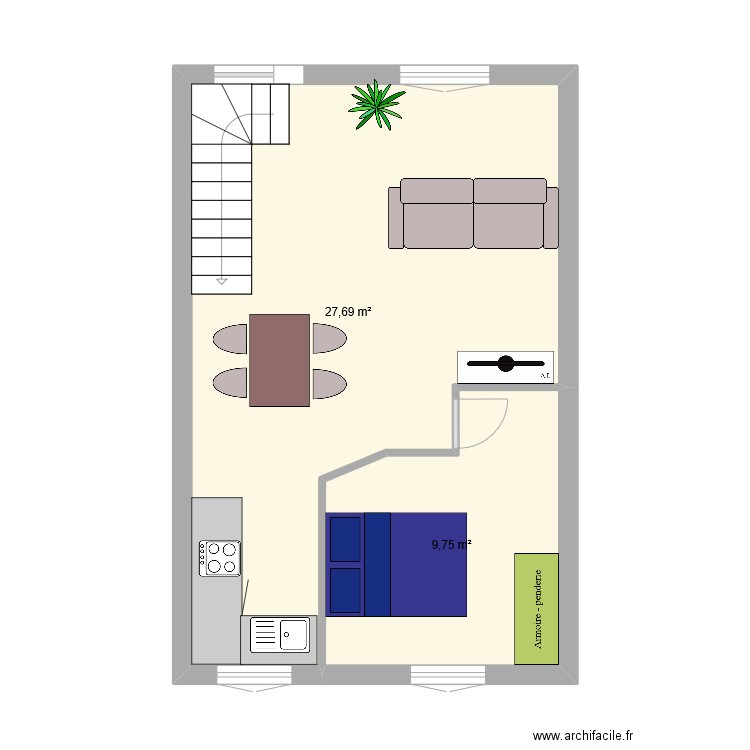 Clos Lot 2 RDC revu. Plan de 2 pièces et 37 m2