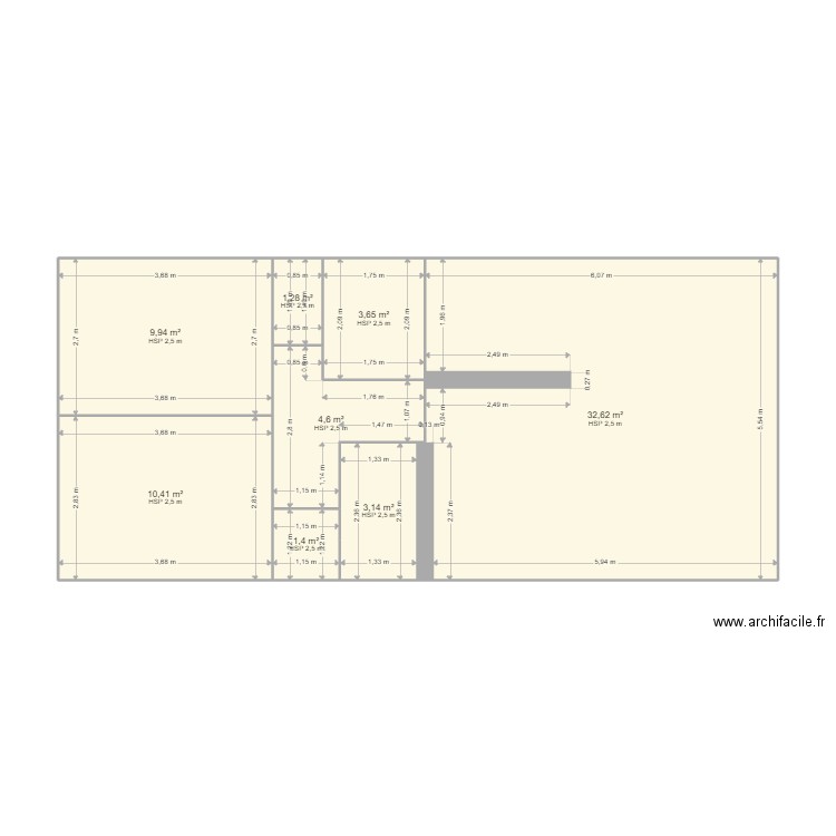 mon appart. Plan de 8 pièces et 67 m2