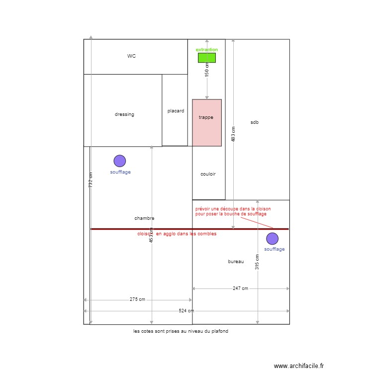 plan plafond. Plan de 0 pièce et 0 m2