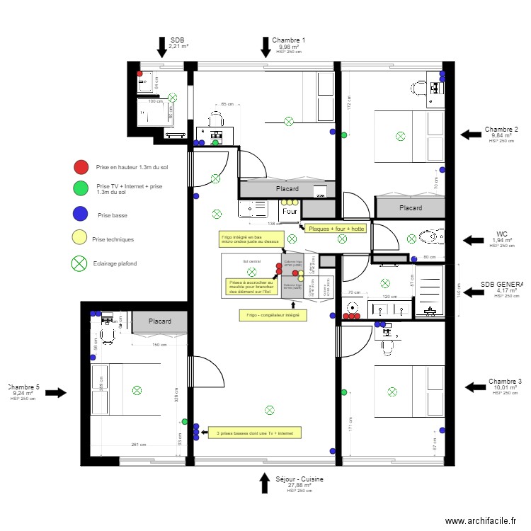 Plan électricité Matthieu. Plan de 15 pièces et 79 m2