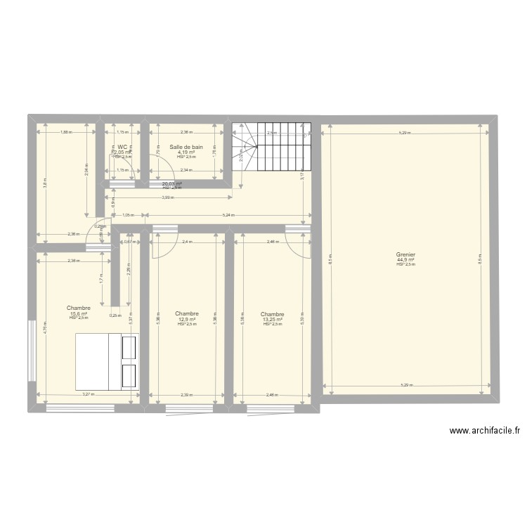 Grange Panzoult 1er etage. Plan de 7 pièces et 113 m2