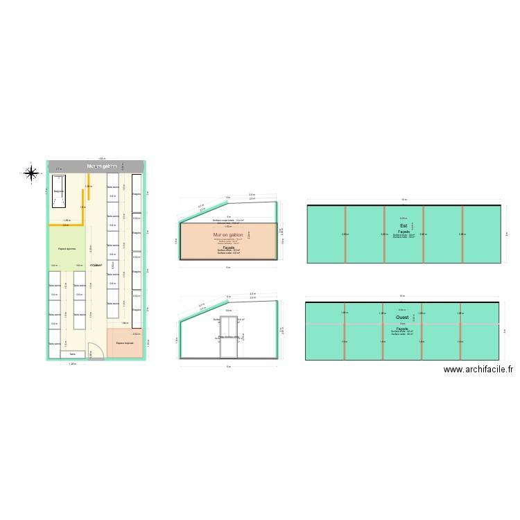 Serre & salle de bain. Plan de 1 pièce et 47 m2