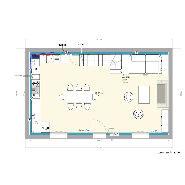 rdc marzan V2. Plan de 2 pièces et 56 m2