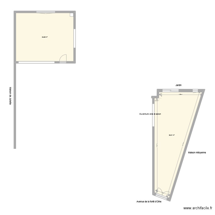 Plan de masse de l'extension. Plan de 2 pièces et 73 m2