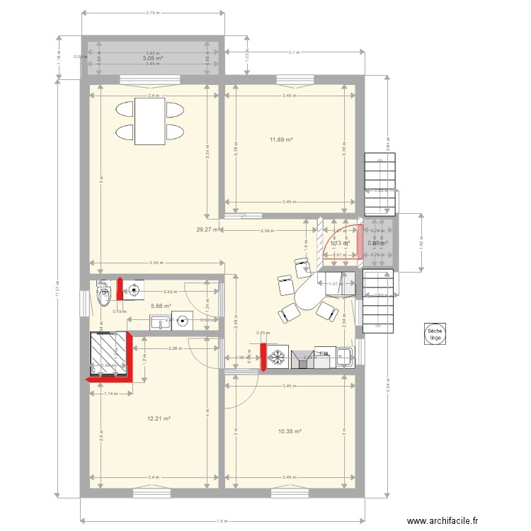 Maison des potiers Version 4. Plan de 8 pièces et 74 m2