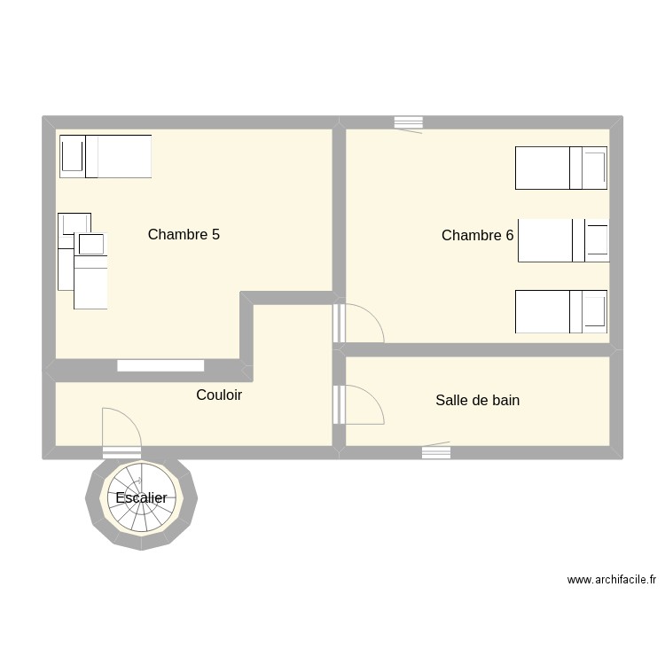 2ème étage La Côte. Plan de 5 pièces et 71 m2