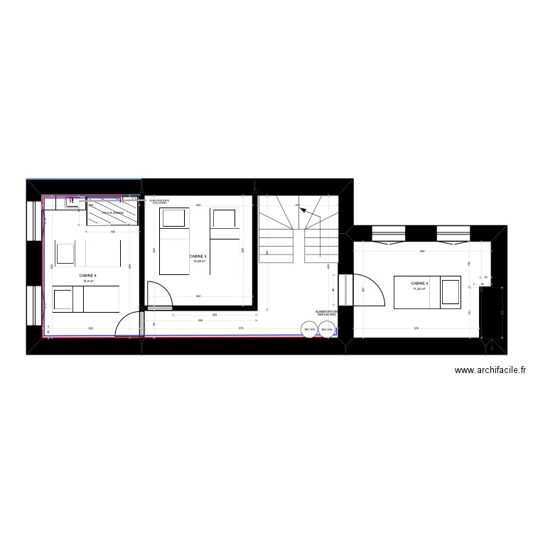 GRENELLE PROJET ETAGE 1 PLOMBERIE. Plan de 4 pièces et 47 m2