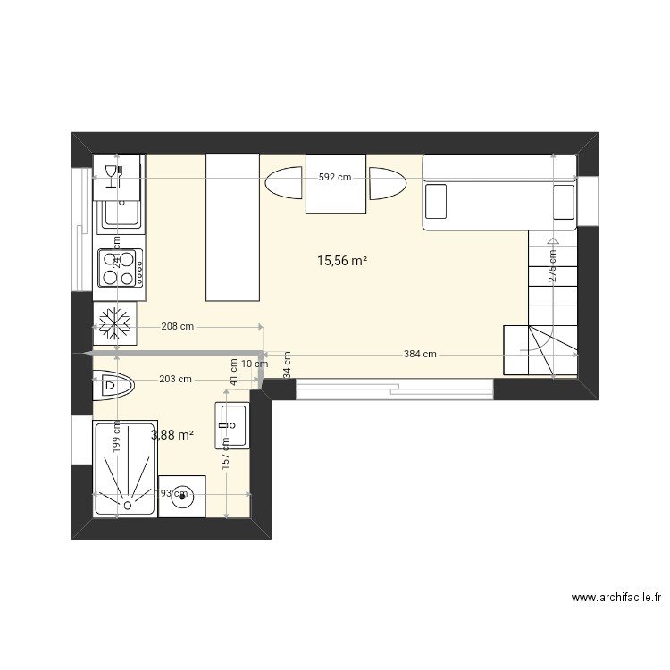 Cabane l parents bb haut2. Plan de 5 pièces et 40 m2