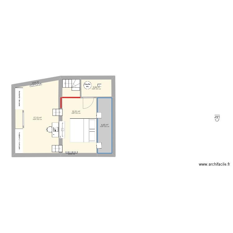 Plan Comble Coemont. Plan de 4 pièces et 37 m2