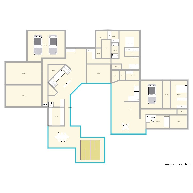 Test bifoyer new escalier 02. Plan de 27 pièces et 410 m2