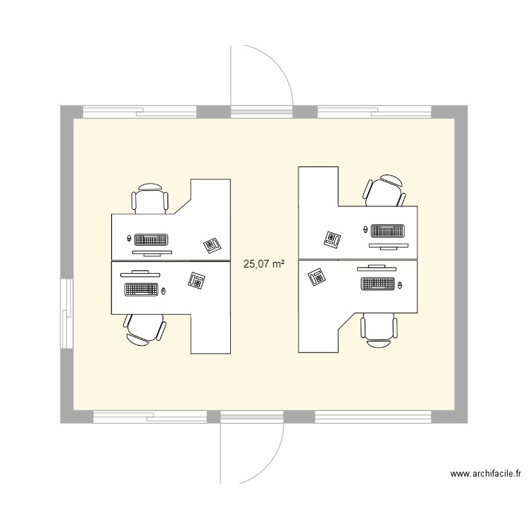 Algéco vide avec bureaux 2bis. Plan de 1 pièce et 25 m2