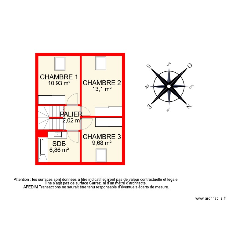 BI 8143 ETAGE. Plan de 6 pièces et 46 m2