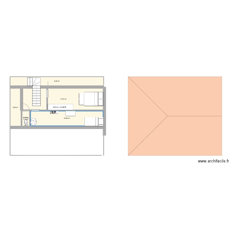 etage. Plan de 5 pièces et 41 m2