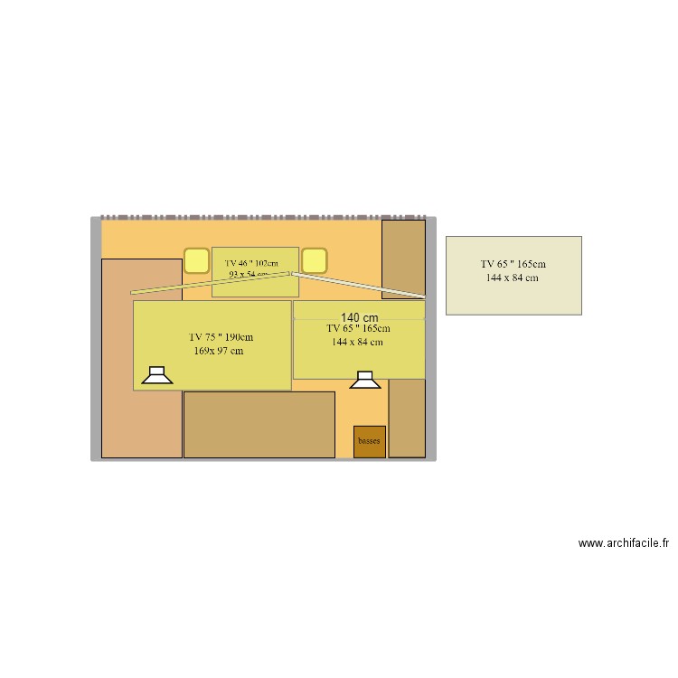 2 écrans   75   65  . Plan de 1 pièce et 9 m2