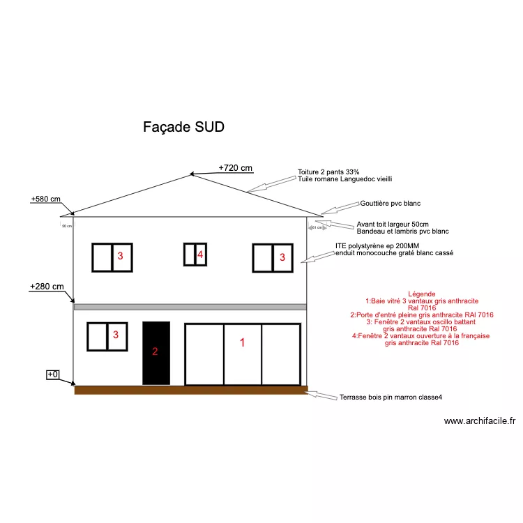 Plan fa&ccedil;ade sud. Plan de 