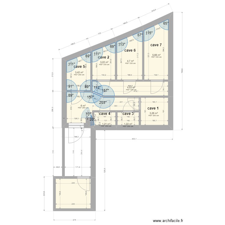 plan 7 caves. Plan de 10 pièces et 38 m2