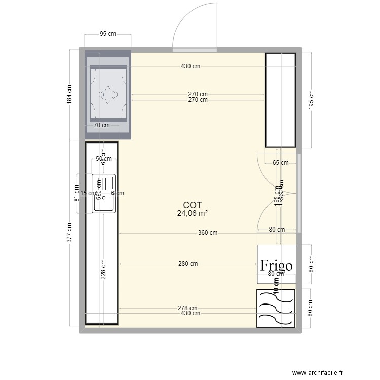 COT. Plan de 1 pièce et 24 m2