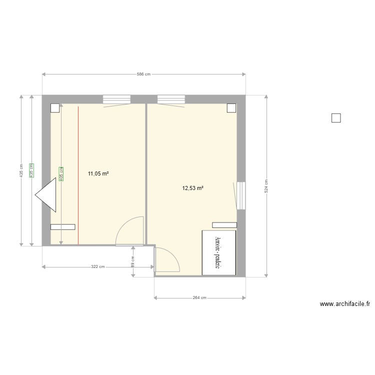 ETAGE SUD EXISTANT. Plan de 2 pièces et 24 m2