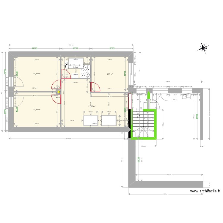 MSAGE_Etage_MaconCharpentier. Plan de 6 pièces et 64 m2