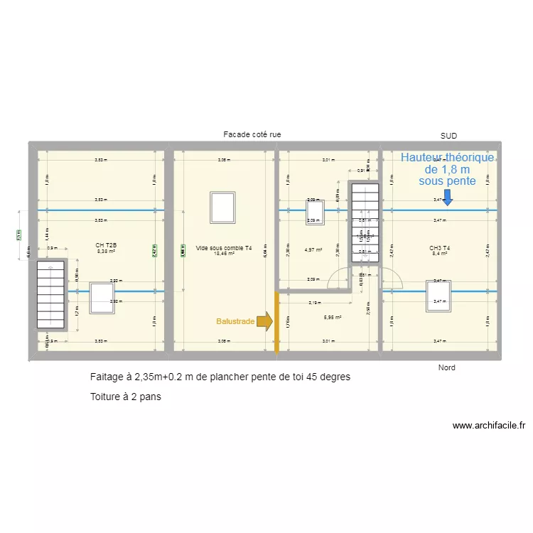 2eme REBAIS am&eacute;nag&eacute; mesures. Plan de 