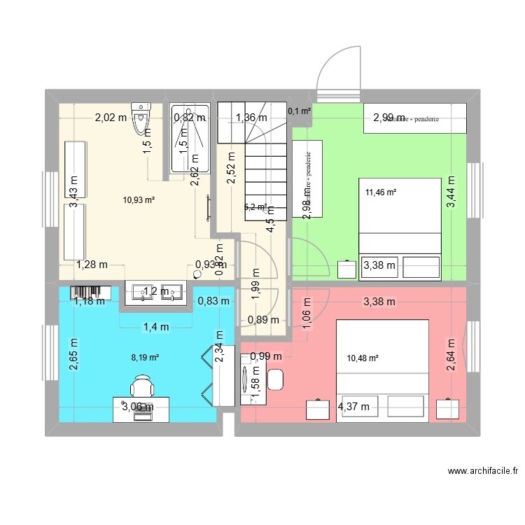 vimyetage. Plan de 6 pièces et 46 m2