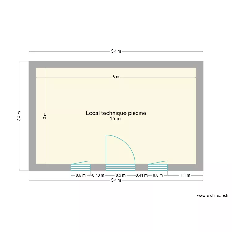 a plat et fa&ccedil;ade ouest V150126. Plan de 1  et 15 m²